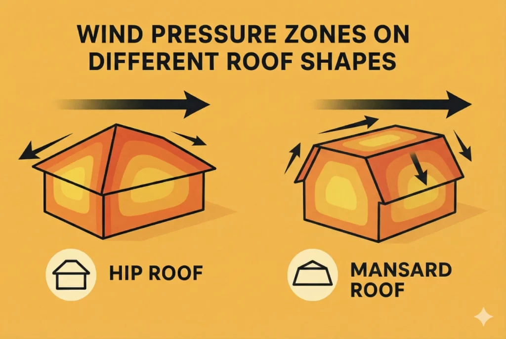 wind preassure zones on different roof shapes
